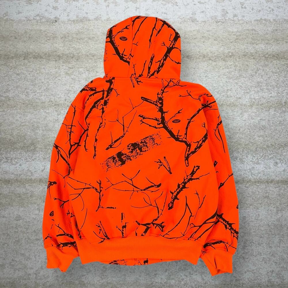 Vintage 90s Hoodie Youth M Orange Hunting Camo Cotton Full Zip Woodland - Picture 2 of 3